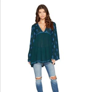 Free People Dark Green Embroidered Tunic